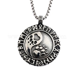 Collana vintage da uomo con ciondolo a forma di runa piatta e rotonda in acciaio inossidabile 304&nbsp;WG9357C-01