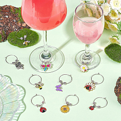 20 stücke 10 arten blume & biene & schmetterling & käfer legierung emaille baumeln wein glas charme&nbsp;AJEW-BC0003-17