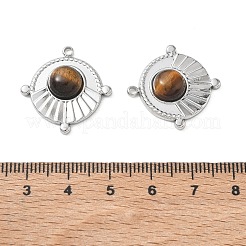 304ステンレスペンダント  天然タイガーアイと  フラットラウンドのチャーム  ステンレス鋼色  24x23.5x6.5mm  穴：1.6mm&nbsp;SA-CBA11D7-06P