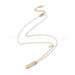 Ciondolo rettangolare con perline di zirconia cubica trasparente e catene in acciaio inossidabile 304 per donna&nbsp;NJEW-P262-05G