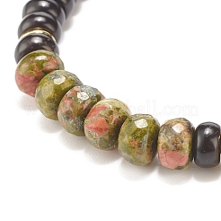 Guscio di cocco naturale e braccialetto elasticizzato con perline di pietre preziose&nbsp;BJEW-JB07991