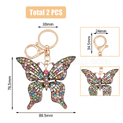 2шт. цветные стразы полые бабочки сплав подвеска брелок KEYC-HY0001-14