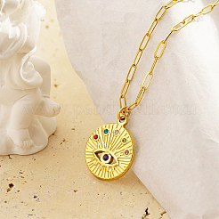 304 Edelstahl Strass flach rund mit Auge Anhänger Halsketten&nbsp;LS9934-1