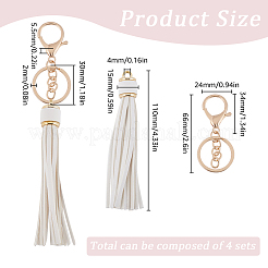 DIY PUレザータッセルキーホルダーキット  鉄のキーホルダークラスプのパーツ  ホワイト  66~110x15~66mm  穴：4mm&nbsp;DIY-SC0026-20C