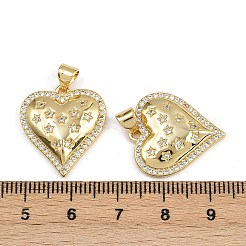 真鍮製マイクロパヴェキュービックジルコニアペンダント  ハート  16KGP本金メッキ  21.5x19x4mm  穴：3.5x5mm&nbsp;X-ZIRC-I367-07G-06