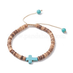 Braccialetto di perline intrecciate in turchese sintetico tinto e disco di cocco da donna&nbsp;BJEW-JB09353