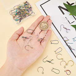 64 шт. 4 стиля радужных сережек-крючков из нержавеющей стали 304 с застежкой-молнией и фурнитурой для сережек-колец STAS-DC0010-34