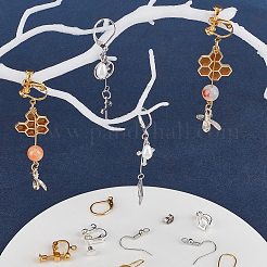 DIYイヤリング金具キット  真鍮製のクリップオン＆フープピアスのパーツを含む  真鍮製ボールポストスタッドピアス＆ピアスフック  304ステンレススチール製イヤーナット  ゴールデン·ステンレス鋼色  148個/箱&nbsp;FIND-SC0002-20