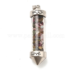混合宝石チップガラスボトル大きな尖ったペンダント  合金パーツ  弾丸チャーム  55x14.5mm  穴：6x4mm&nbsp;G-P482-01P