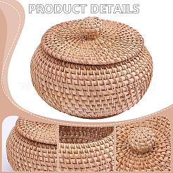 Scatola portaoggetti rotonda in rattan intrecciato con coperchio&nbsp;AJEW-WH0609-889