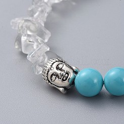 シェルパールビーズのブレスレット  天然水晶チップビーズ付き  アロイビーズとマンテル  仏頭  ターコイズ  7-5/8インチ（19.5cm）&nbsp;BJEW-JB04889-03