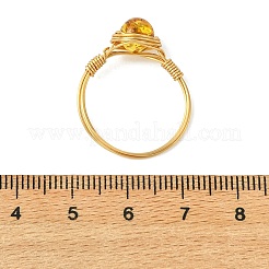 Fingerringe aus Kupferdraht und natürlichem Bernstein für Damen&nbsp;RJEW-JR01052-01