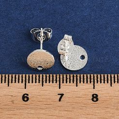 304ステンレススチールスタッドピアス金具  ピアスバックキャッチ＆ループ付き  テクスチャ  フラットラウンド  銀  8x1mm  穴：1.4mm  ピン：0.8mm&nbsp;STAS-Z021-A-01S
