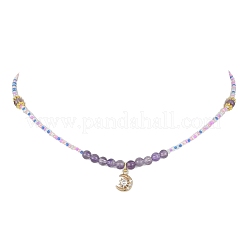 Ожерелье с подвеской в виде луны из латуни с микропаве и кубическим цирконием NJEW-JN04424