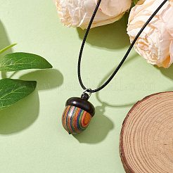 スプレー塗装された木製のどんぐり箱のペンダントネックレス  ワックスコードのネックレス  カラフル  17.91インチ（45.5cm）&nbsp;NJEW-JN05035