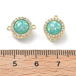 Messing Micro Pave klare Zirkonia flache runde Verbindungsstück Charms&nbsp;KK-B129-24G-02