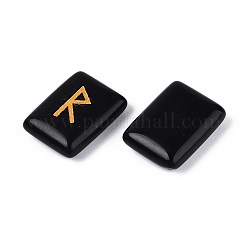 25 шт. прямоугольных рунических камней из натурального обсидиана с гравировкой алфавита Старшего Футарка G-T142-39