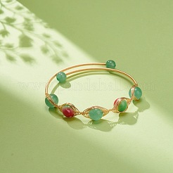 Bracelet manchette en aventurine verte naturelle et perles rondes en résine&nbsp;BJEW-JB08662