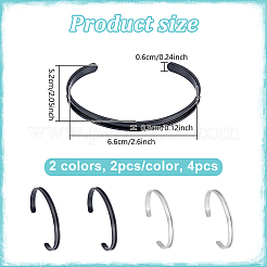 4 шт. 2-х цветные браслеты-манжеты из нержавеющей стали 201 в форме буквы С с рифленой отделкой&nbsp;STAS-UN0065-25B