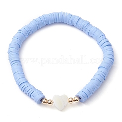 Женские эластичные браслеты ручной работы из полимерной глины с натуральными панцирями трохид/трохус из бисера&nbsp;BJEW-JB10203-01