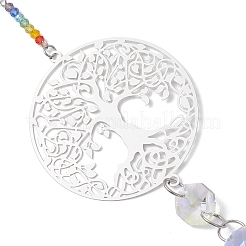 Подвесной ловец солнца из нержавеющей стали 201 в форме древа жизни и радужного хрустального стекла.&nbsp;HJEW-JM04680