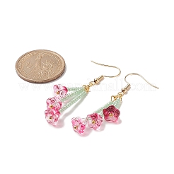 Стеклянная труба серьги с кисточками и цветком EJEW-JE05192