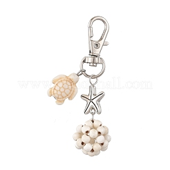 Decorazioni pendenti in turchese sintetico rotondo e tartaruga&nbsp;HJEW-JM03277-02