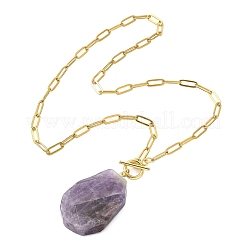 Anhänger mit natürlichen Amethyst-Nuggets an einer Kette aus Edelstahl 304 (Büroklammer) für Damen&nbsp;NJEW-JN06184