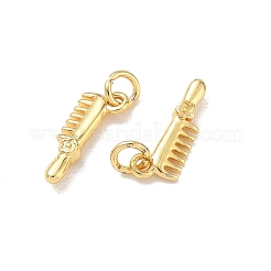 真鍮チャーム  花のチャームが付いた櫛  18KGP本金メッキ  13x5x2mm  穴：2.5mm&nbsp;KK-E797-04G