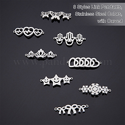 8個 8スタイル 304ステンレススチールリンクコネクター  レーザー切断  ハート＆ボウノット＆バタフライ＆クラウン＆スター＆ハムサハンド＆スノーフレーク  ステンレス鋼色  1個/スタイル&nbsp;STAS-UN0028-54