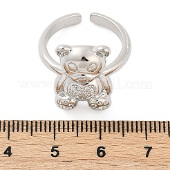 Открытые кольца-манжеты с медведем из латуни с микропаве из прозрачных кубических цирконий для женщин RJEW-G343-04P