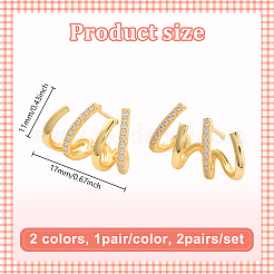 2 пара двухцветных латунных серег-клипс с покрытием в форме когтя&nbsp;EJEW-GO0001-08