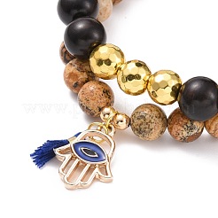 Main hamsa / main de miriam avec bracelets à breloques mauvais œil pour hommes femmes&nbsp;BJEW-JB07095