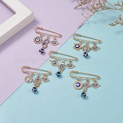 クリスタルラインストーンナザールボンジュウチャーム安全ピンブローチ樹脂ビーズ  合金エナメルセーターショールクリップウエストパンツエクステンダー服ドレス装飾  混合模様  47~51mm&nbsp;JEWB-BR00088