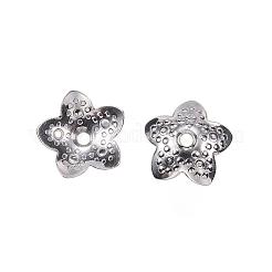 変色しにくい201ステンレススチールビーズキャップ  花  5花びら  ステンレス鋼色  10x2.5mm  穴：1mm&nbsp;STAS-F040-29-P