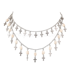 Хэллоуин 304 нержавеющая сталь панцирная цепь окрашенная синтетическая бирюза череп крест кисточка ожерелья комплекты NJEW-JN05370