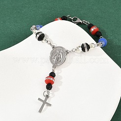 201 браслет с подвесками-крестиками из нержавеющей стали BJEW-B143-02P