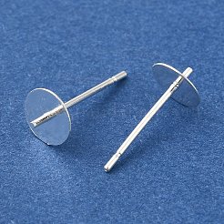 真鍮スタッドイヤリングを見つける  鉛フリー＆カドミウムフリー  ラウンド  925銀メッキ  14x6mm  ピン：12x1mm＆1mm&nbsp;KK-K383-02D-S
