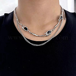 Collane da uomo a doppio strato con ciondolo in acciaio inossidabile 304 e lega con strass.&nbsp;WG6C11B-02
