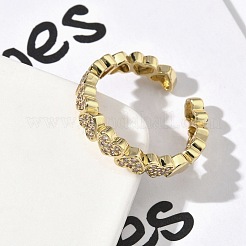 Латунные микро проложить манжеты кольца кубического циркония&nbsp;RJEW-H256-21G