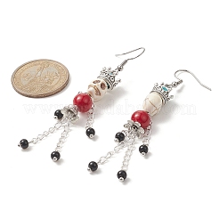 Серьги-подвески со скелетом из синтетической бирюзы и натурального машана из нефрита EJEW-TA00223