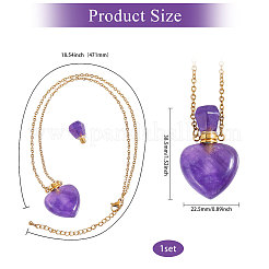 Collana con bottiglia di profumo in ametista naturale a forma di cuore in acciaio inossidabile da 1 pezzo per donna&nbsp;NJEW-CA0001-26B