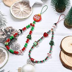 Weihnachts-Handy-Lanyard aus Bunte Malerei und Glas&nbsp;HJEW-SZ00098