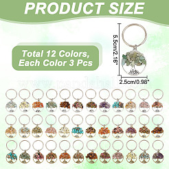 Плоские круглые брелки с кусочками драгоценных камней «Древо жизни» KEYC-AB00055