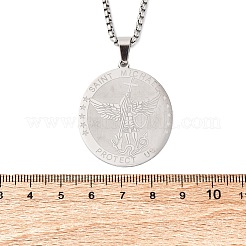 201 нержавеющая сталь кулон с медалью Святого Михаила Архангела ожерелье с цепочкой для женщин&nbsp;NJEW-S440-01P