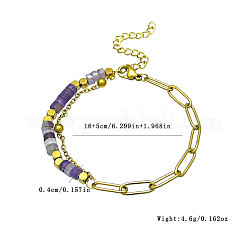 Armbänder aus böhmischen Amethyst-Heishi-Perlen mit Ketten aus 304er Edelstahl mit Büroklammern&nbsp;WGD41F4-02
