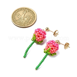 Boucles d'oreilles pendantes en acier inoxydable 304 avec perles de verre rose&nbsp;EJEW-MZ00333-03