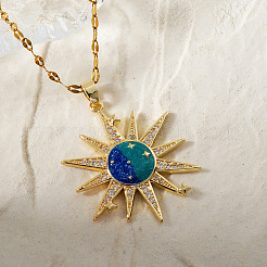 Женские подвески из латуни с блестящими прозрачными кубическими цирконами и синей эмалью JZ5405-2