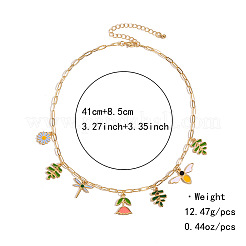 Collares con múltiples colgantes de abejas y flores de aleación de zinc esmaltado con resorte para mujer&nbsp;WG62852-01