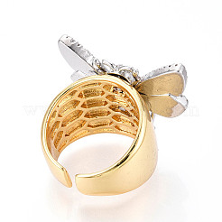 Латунные микропаве кубические цирконии регулируемые открытые манжеты кольца для женщин RJEW-N051-04PG